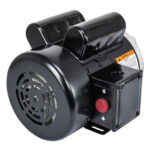 Farm Duty Electric Motor, 1/2 hp Model# MFD56051P4P Black TEFC electric motor with rear fan cover, capacitor housing, and junction box with manual reset button